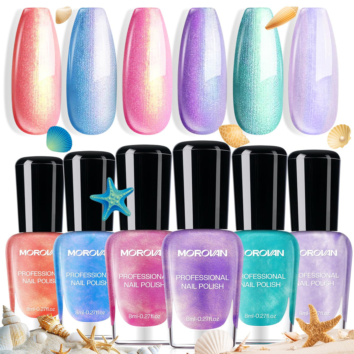 Morovan front packaging showing six pastel pearl shades and gift-ready box