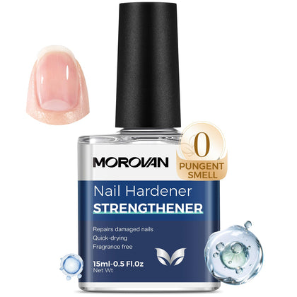 Morovan front packaging showing clear bottle and glossy finish benefit