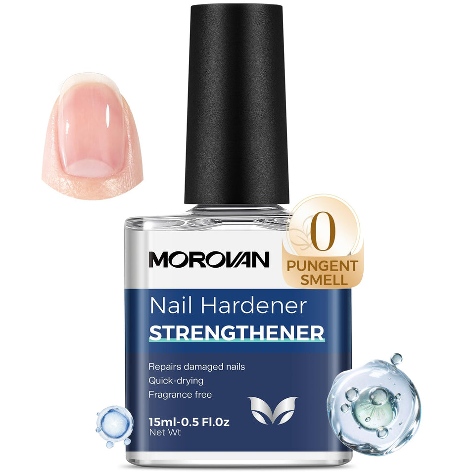 Morovan front packaging showing clear bottle and glossy finish benefit