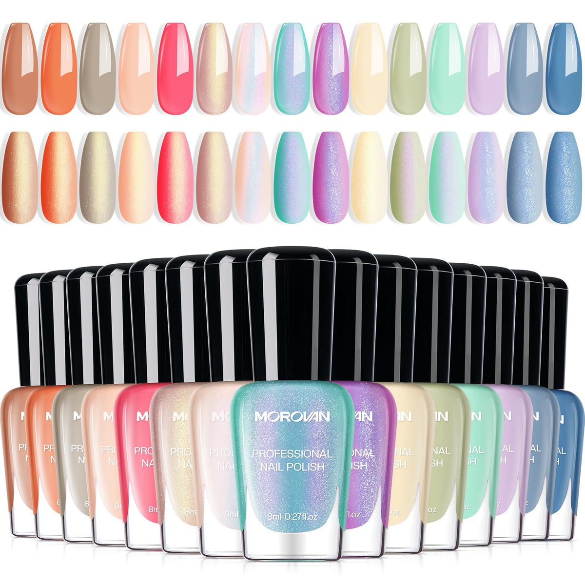 Morovan front packaging showing full 13-color set and quick-dry benefit