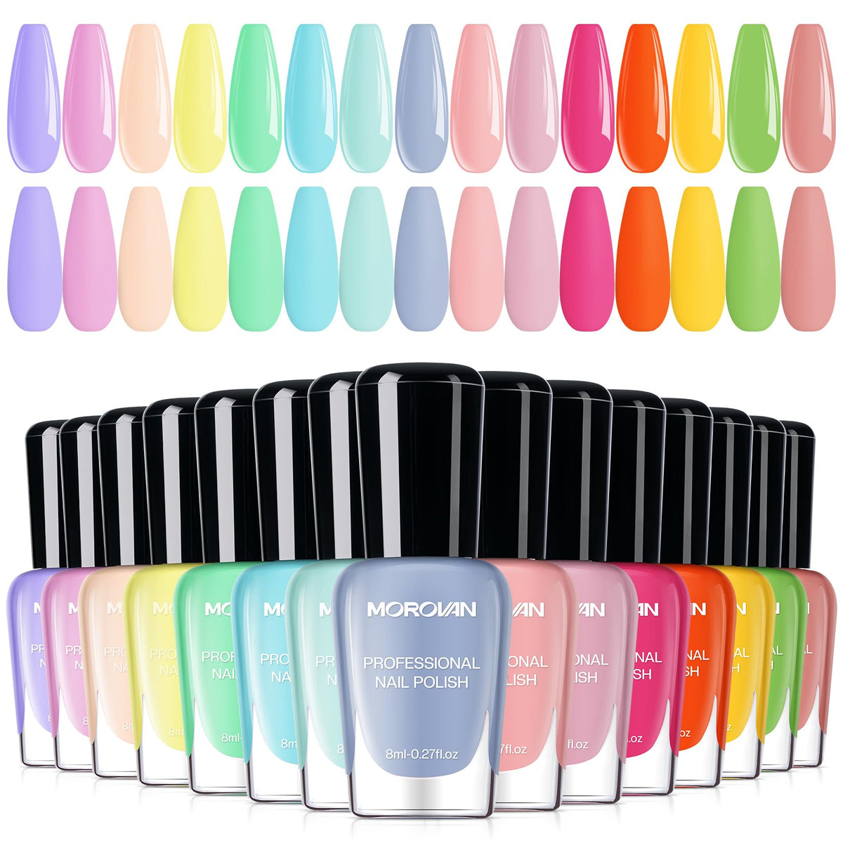 morovan front packaging showing eight-color set and quick-dry benefit
