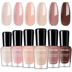 Morovan front packaging showing six nude polishes, neat box for gifting