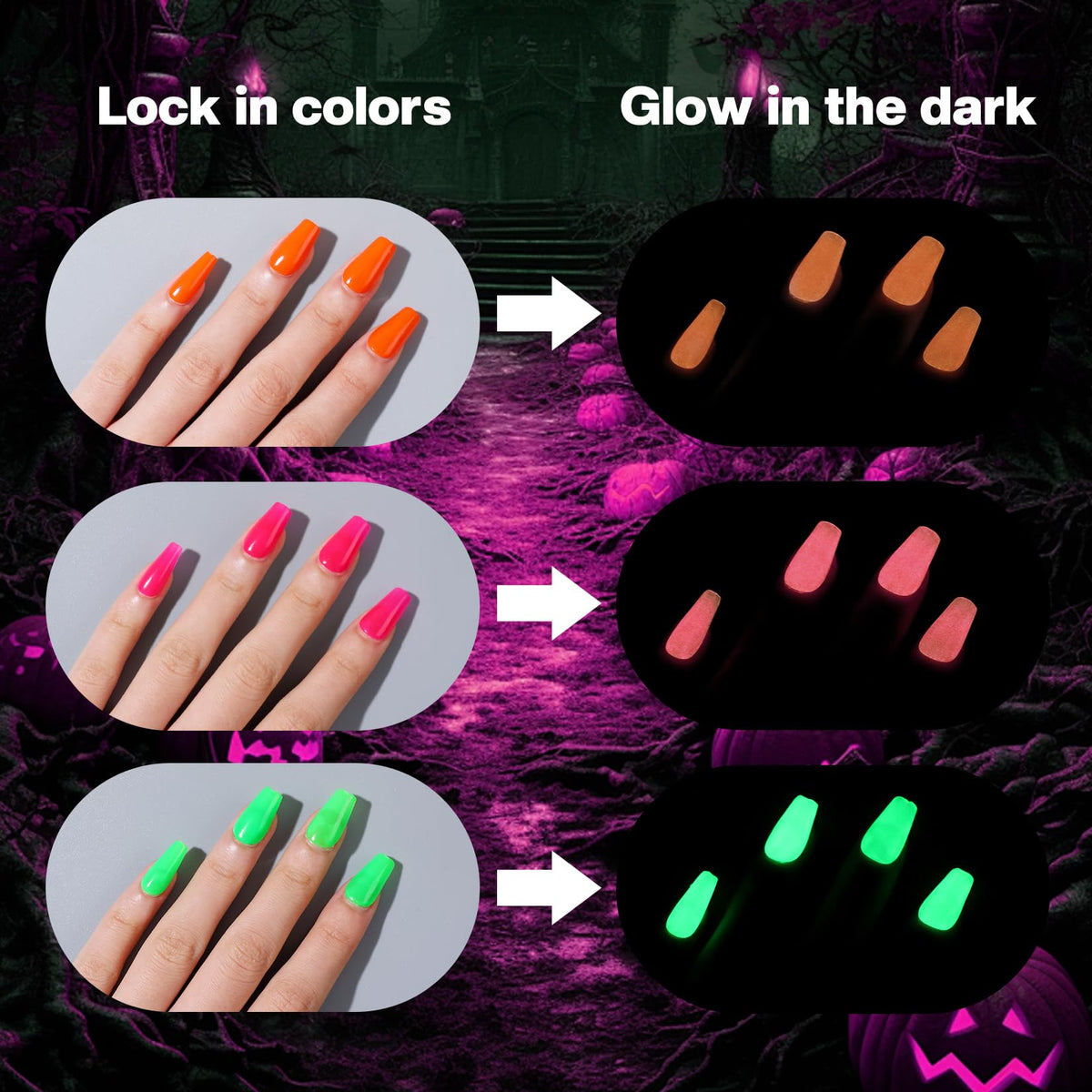 Morovan glow-in-the-dark demo showing luminous nails for low-light party visibility