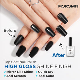 Morovan in-use manicure application on nails demonstrating fast drying and smooth coverage