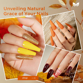 Morovan manicure with maple leaf art showing creative seasonal styling