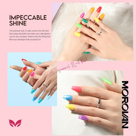 Morovan painted fingernails in outdoor light showing vibrant wearable color