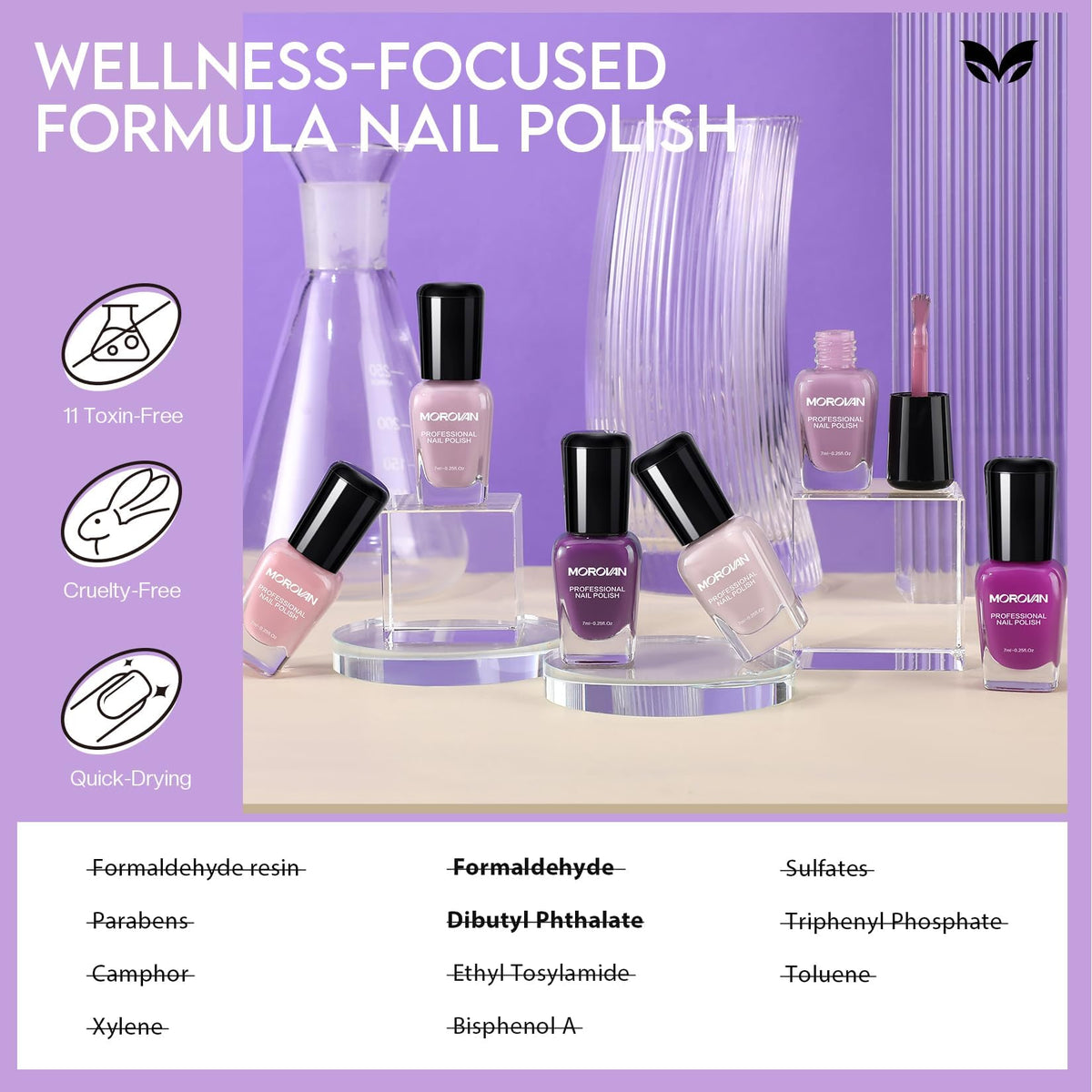 Morovan on fingernails showing lavender color and glossy professional look