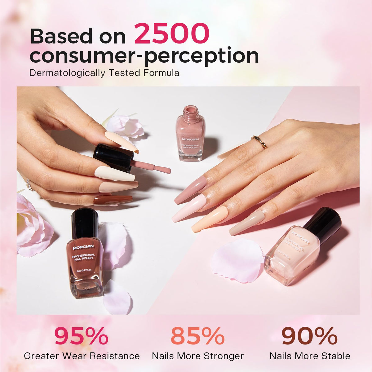 Morovan polish on fingers in lifestyle shot, natural look for everyday wear
