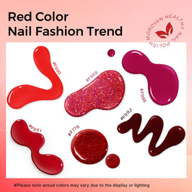 Morovan shade range flatlay of rose, cherry, candy apple and burgundy, versatile color options