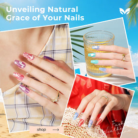 Morovan swatch row displaying six iridescent pastel nail colors clearly