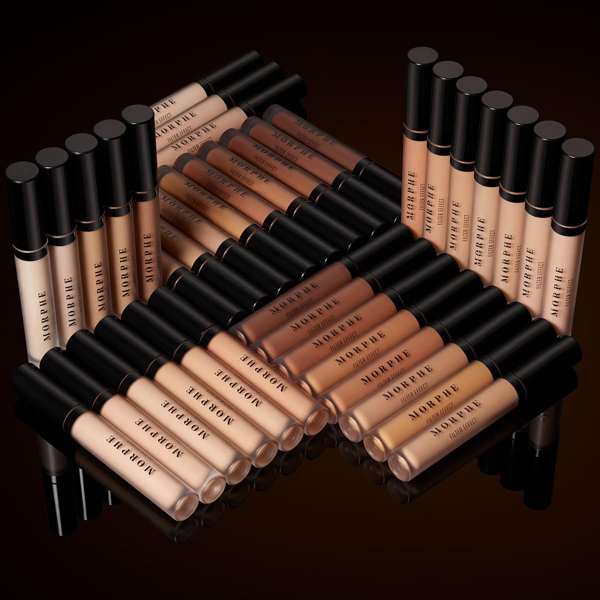 MORPHE swatch lineup on arm illustrating coverage and undertone match