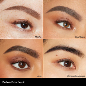 Morphe definer brows before and after demonstrating fuller, well-defined arches