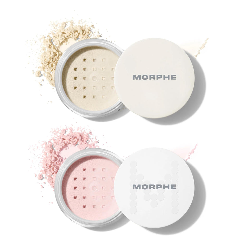 Morphe duo front packaging showing dual translucent pots and compact design benefit portability