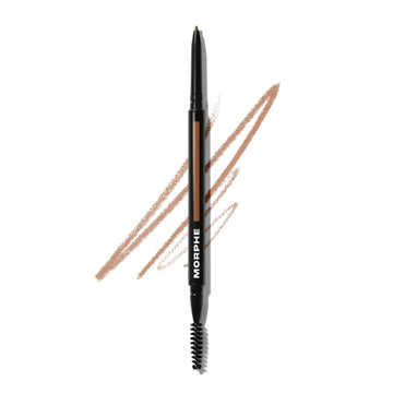 MORPHE pencil front view showing slim dual-ended design and Almond shade benefit