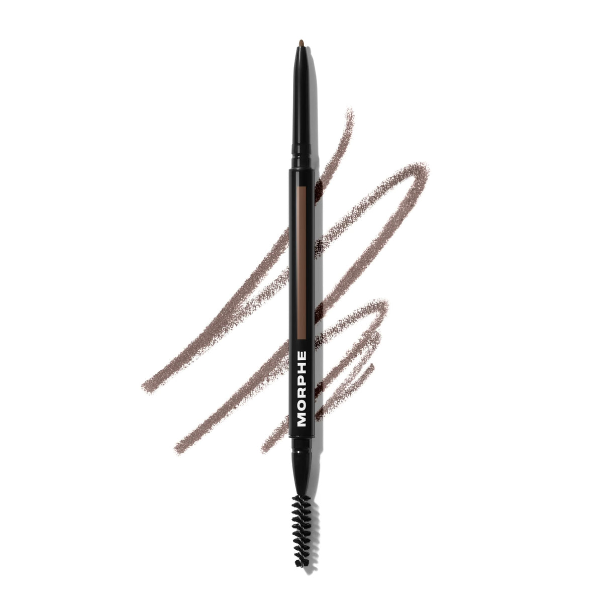 MORPHE front view of dual-ended eyebrow pencil showing compact design and travel-ready benefit
