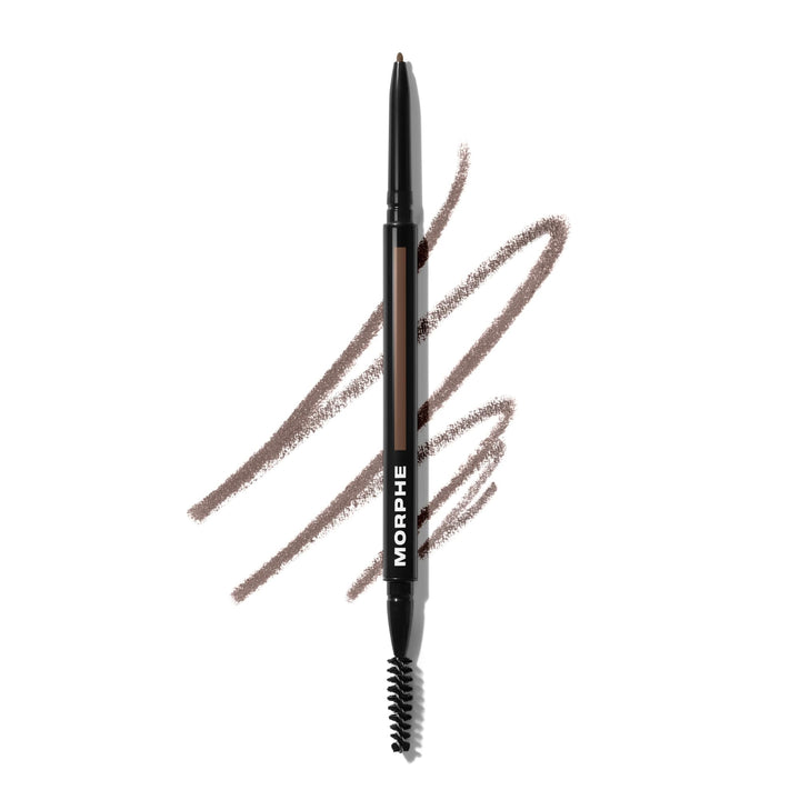 MORPHE front view of dual-ended eyebrow pencil showing compact design and travel-ready benefit