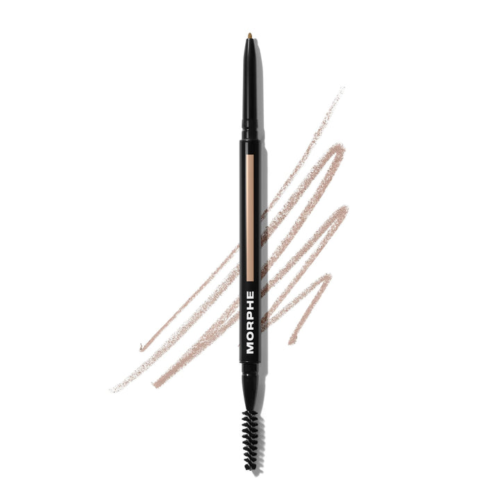 MORPHE front packaging of Micro Dual Eyebrow Pencil showing Praline shade for easy selection