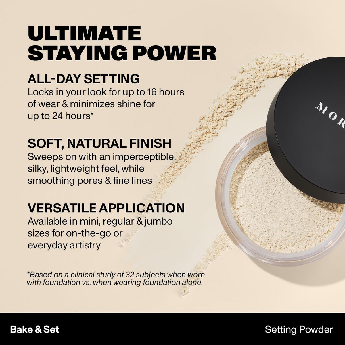 Morphe powder being pressed with a puff demonstrating setting benefit