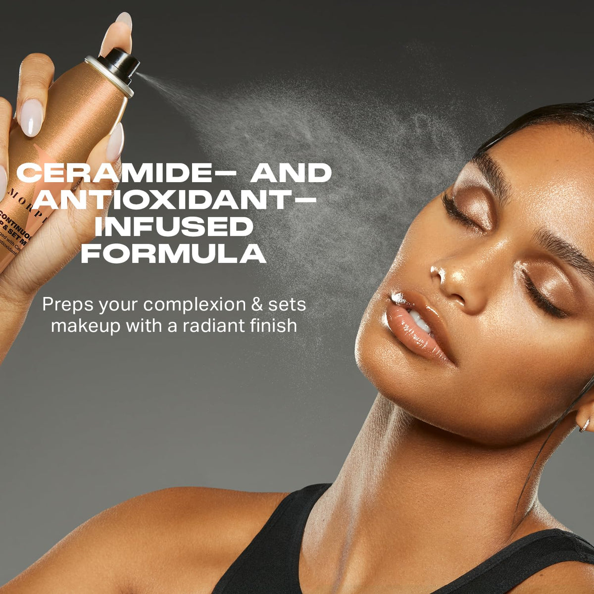 MORPHE nozzle close-up highlighting continuous spray for even application benefit