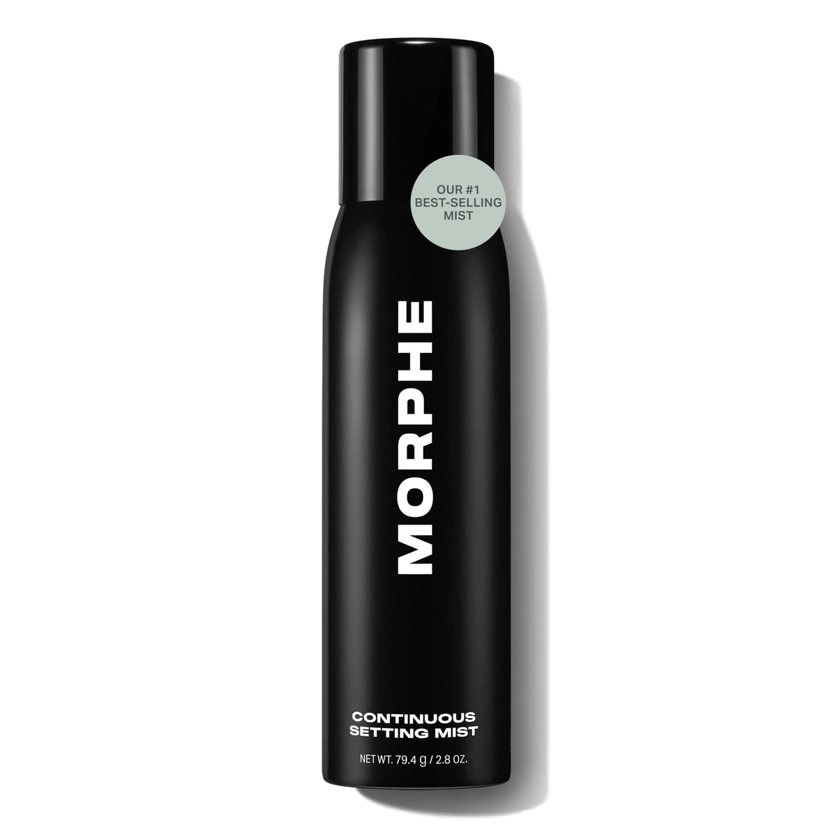 Morphe continuous setting mist front bottle showing label and size benefit long-lasting hold