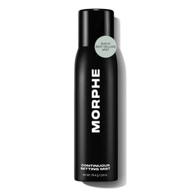 Morphe continuous setting mist front bottle showing label and size benefit long-lasting hold