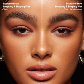 Morphe close-up of brow finish showing glossy shine and flexible hold benefit