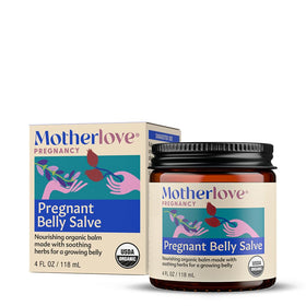 Motherlove jar front view showing label and natural balm benefits
