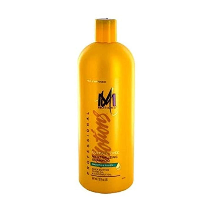 Motions neutralizing shampoo front bottle showing 32 fl. oz. for salon use and economy