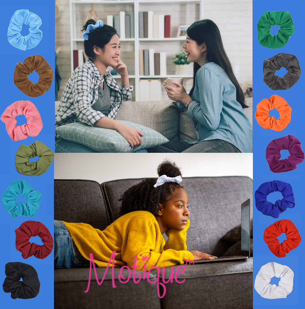 Motique Accessories scrunchie in hand for size and scale, demonstrates comfortable hold