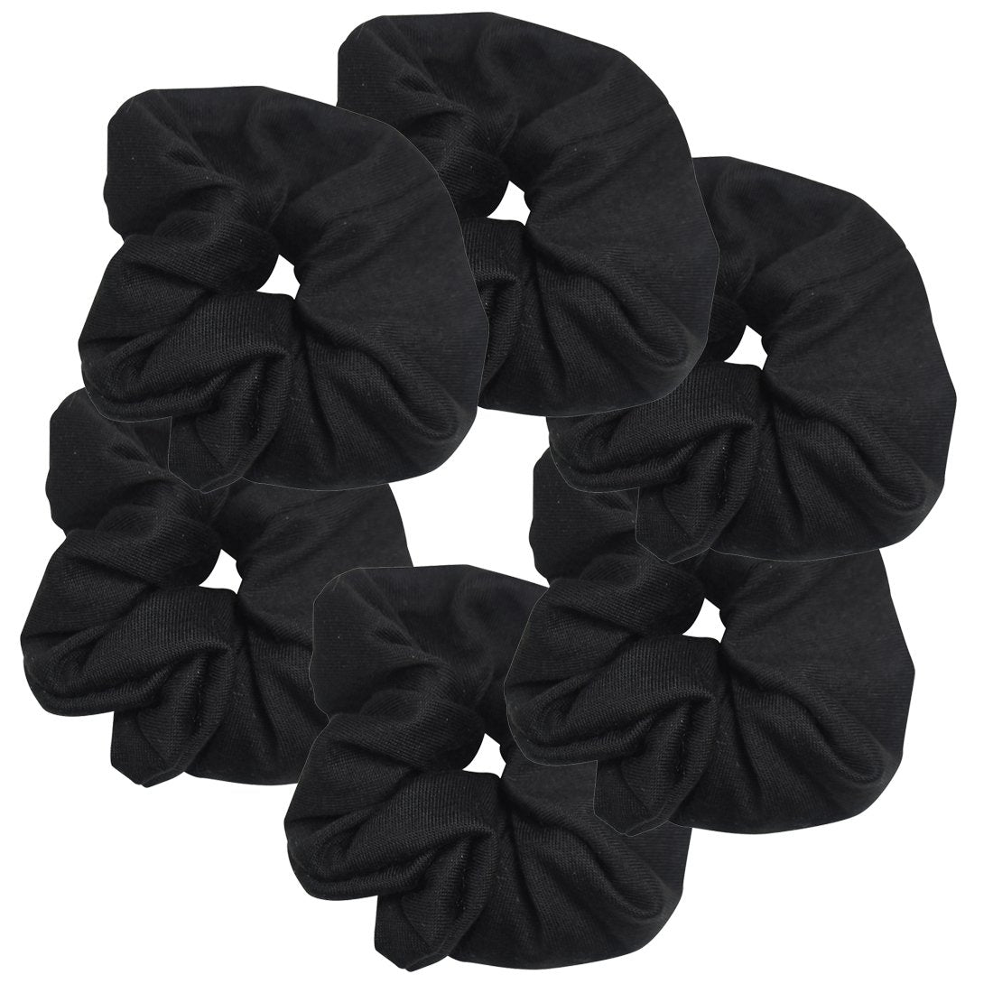 Motique Accessories front pack of six black scrunchies shows value and classic look