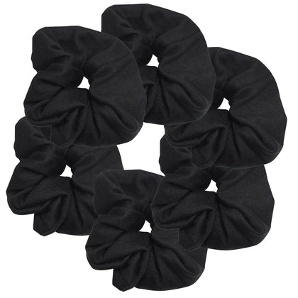 Motique Accessories front pack of six black scrunchies shows value and classic look