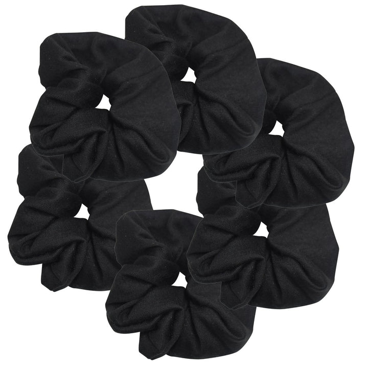Motique Accessories front pack of six black scrunchies shows value and classic look