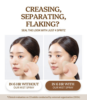 motomont makeup setting demo on model face indicating refreshed dewy finish and no stickiness