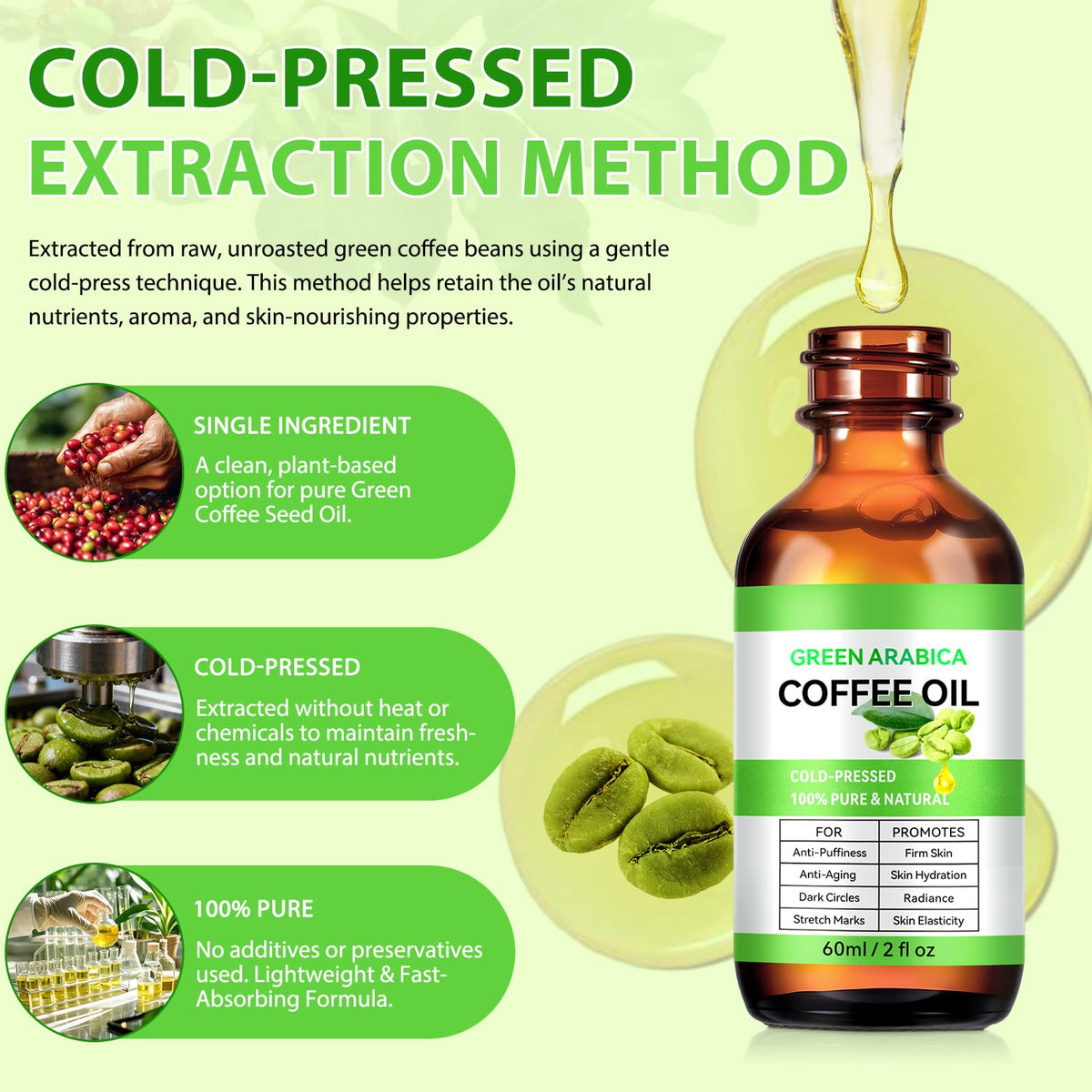 Moulis label close-up highlighting cold-pressed green coffee bean purity