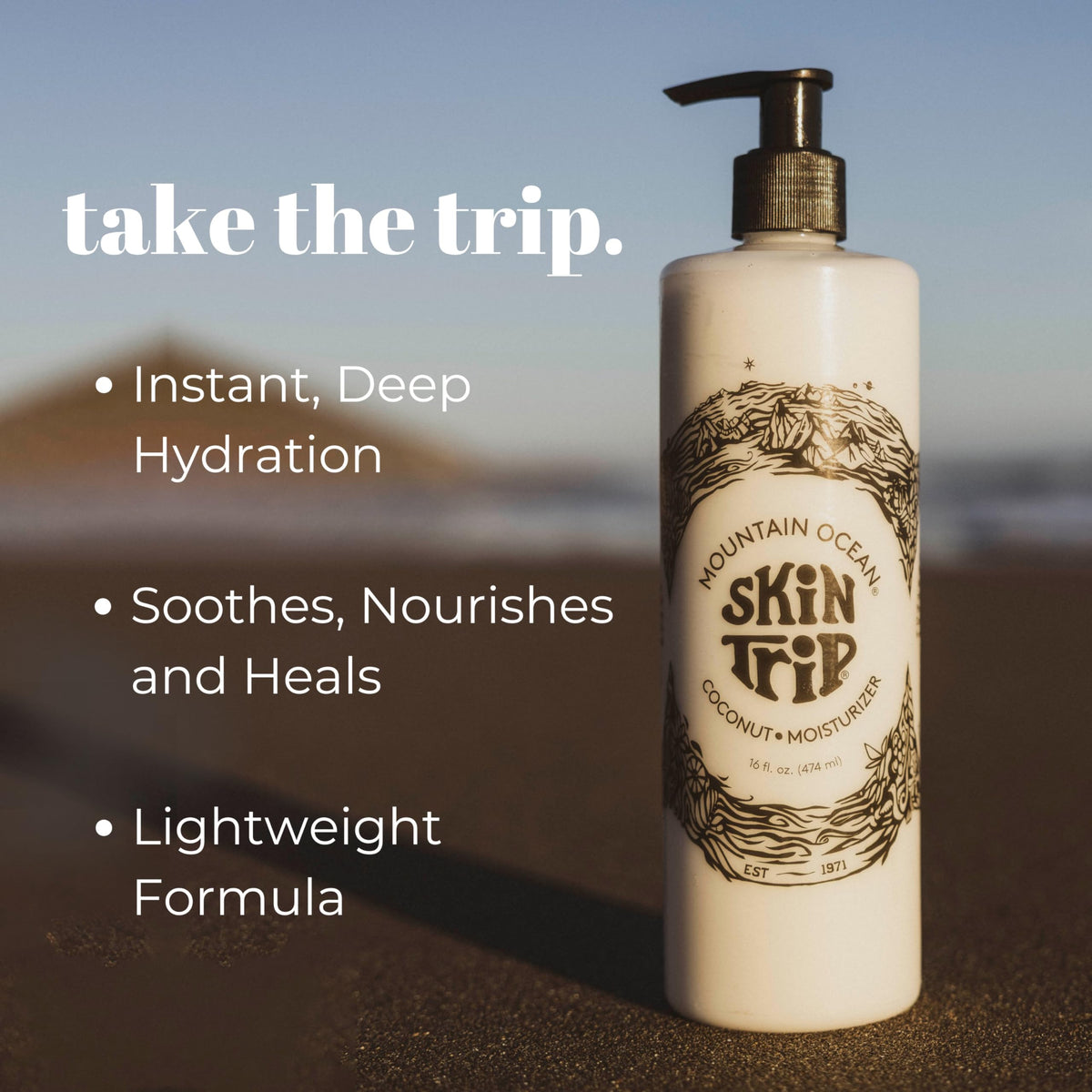 Mountain Ocean back label with ingredient list and usage information benefit