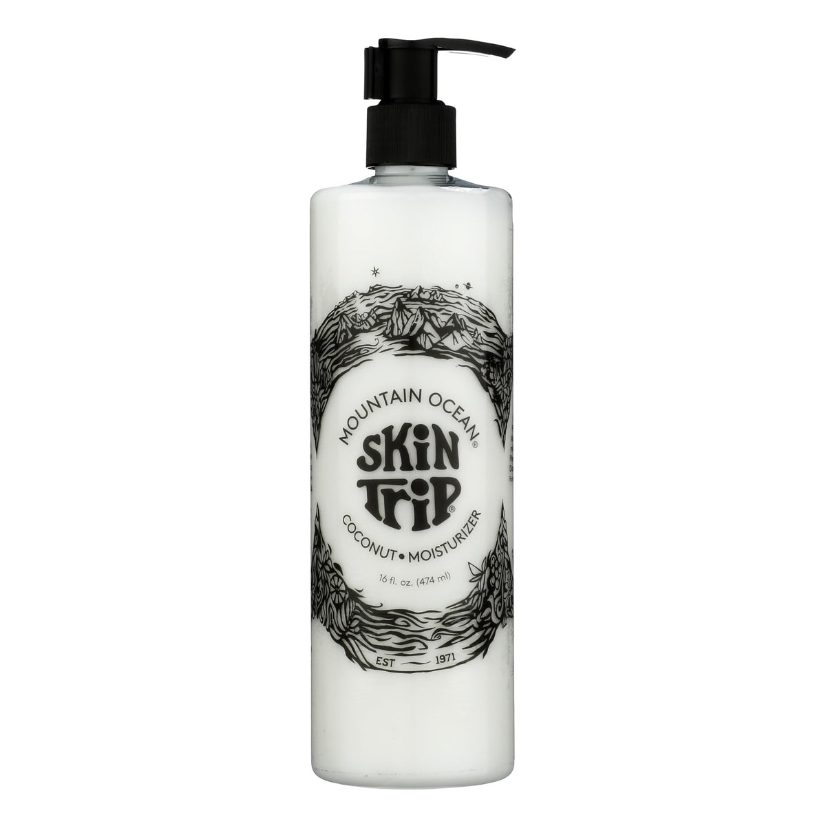 Mountain Ocean front pump bottle showing packaging and 16 oz size benefit