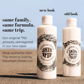 Mountain Ocean tube label close-up highlighting formula and ingredient list