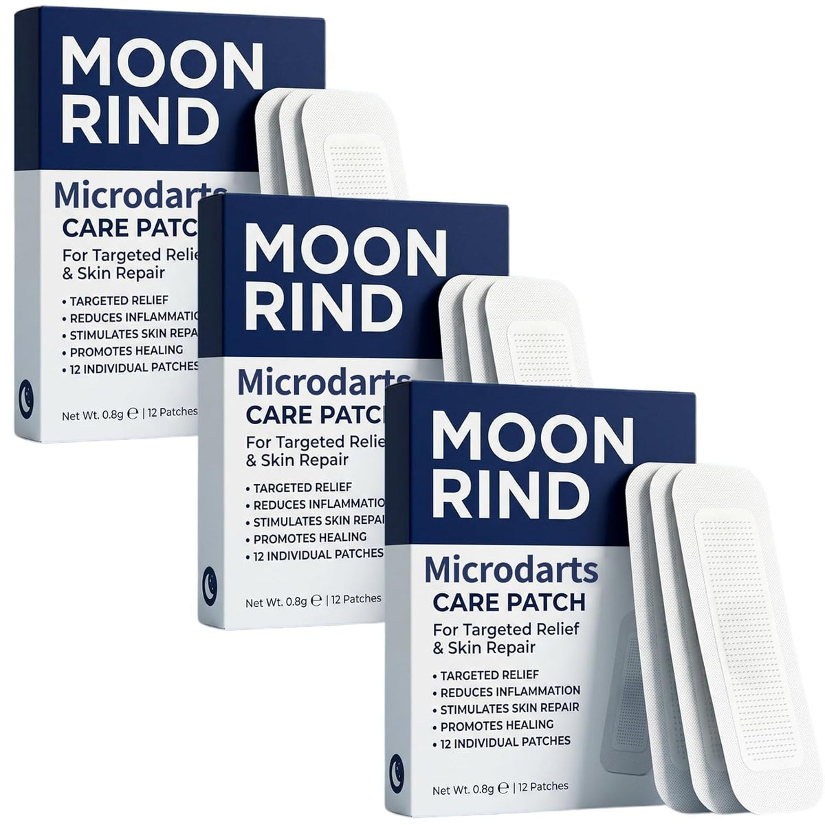 MOYEE front packaging showing three-box leg patch set and benefits