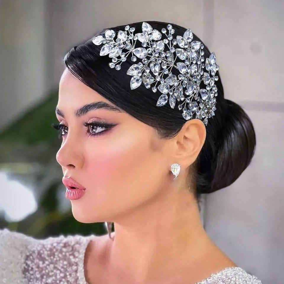 Mpoikba front view headpiece showing leaf shape and bridal sparkle