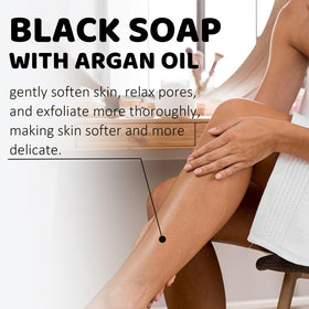 MR.A soap with argan oil bottle illustrating nourishing ingredients