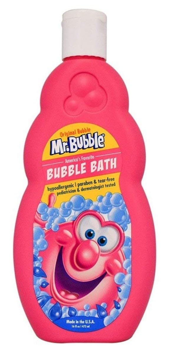 Mr. Bubble in bathroom lifestyle scene with bubbles, creating playful family bath time