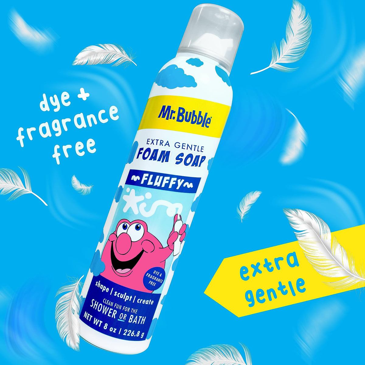 Mr. Bubble foam texture on a hand highlighting gentle lather and sensory play
