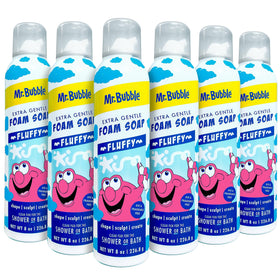 Mr. Bubble front packaging showing six 8oz bottles and family-friendly branding