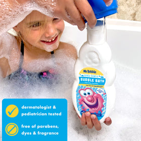 Mr. Bubble ingredients label detail highlighting hypoallergenic features