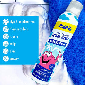 Mr. Bubble product label close-up showing fragrance-free formula details