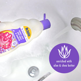 Mr. Bubble lifestyle scene of parent and child at bedtime bath showing calm routine