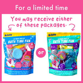 Mr. Bubble open contents spread with potion, bomb, stickers, and bottle for easy gifting