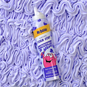 Mr. Bubble size comparison next to travel items benefit: compact and portable bottles