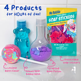 Mr. Bubble gooey soap stickers detail showing texture and hands-on washing encouragement