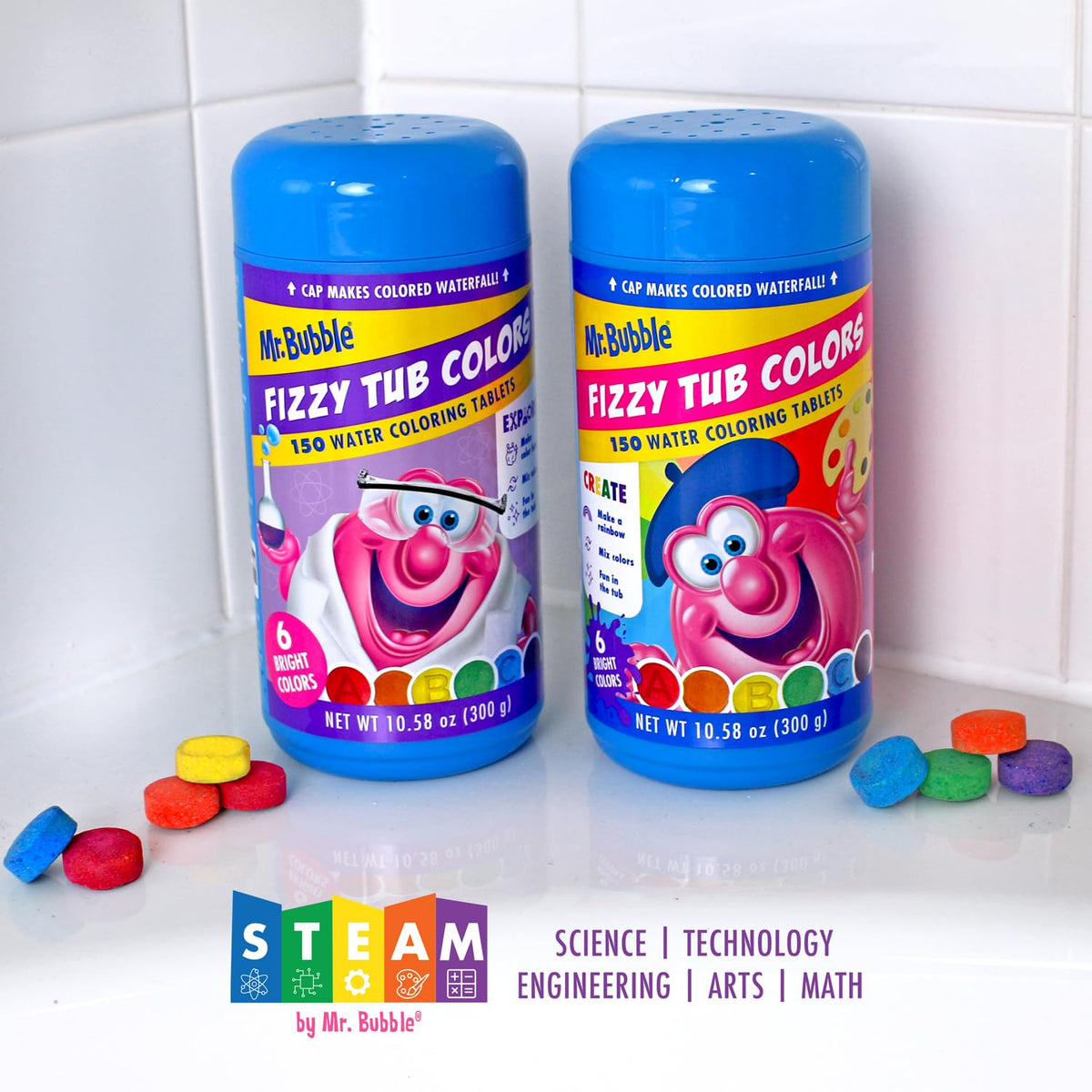 Mr. Bubble close-up of individual fizzy tablets highlighting texture and fast dissolving